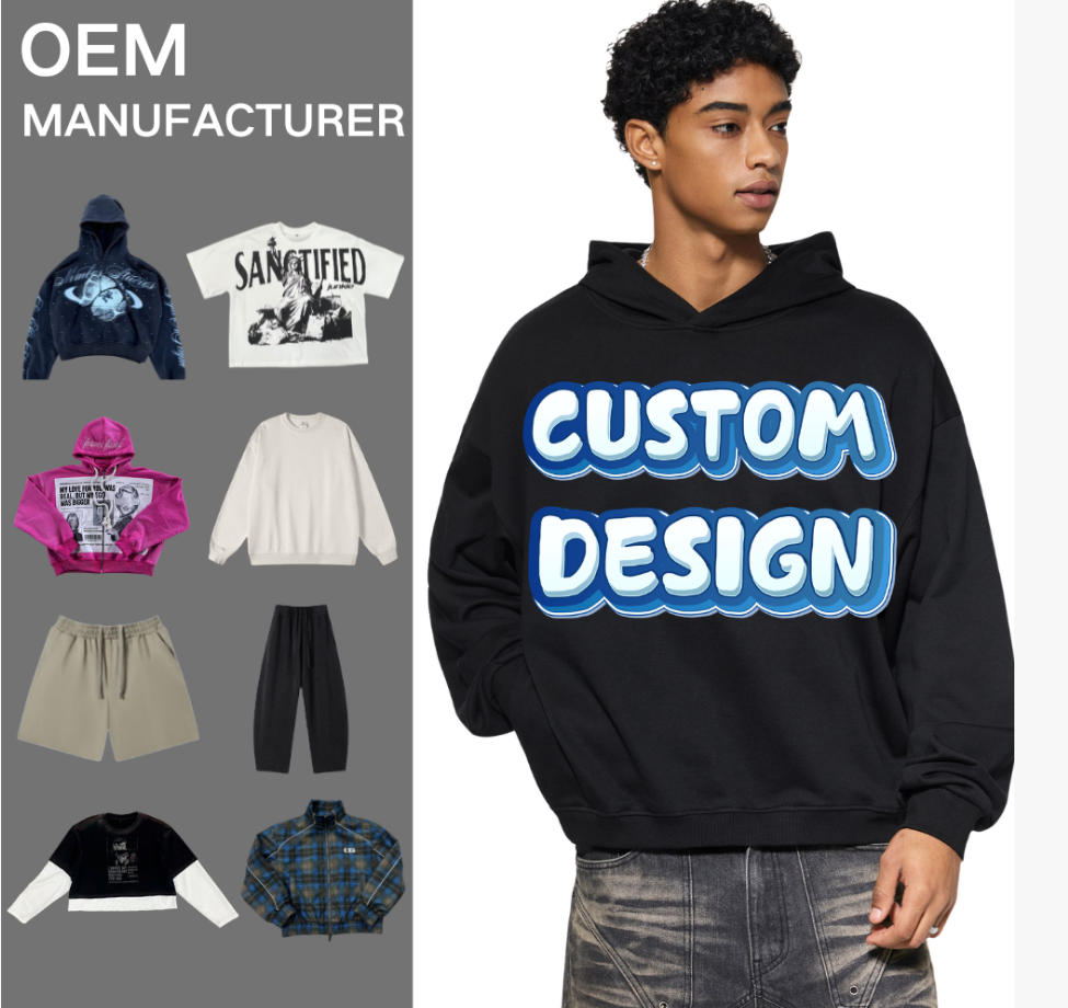 ODM OEM Custom Logo Streetwear Manufacturer Brand T-shirts Hoodies Sweatshirts Jackets Sweaters Shorts Sportswear